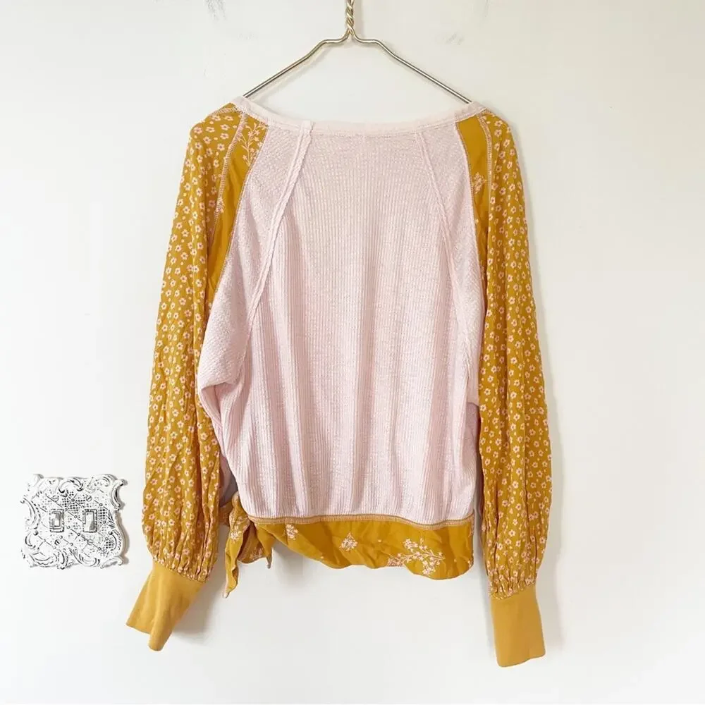 Free People Auxton Floral Thermal Wrap Top  in Light Pink and Mustard S - Picture 8 of 10